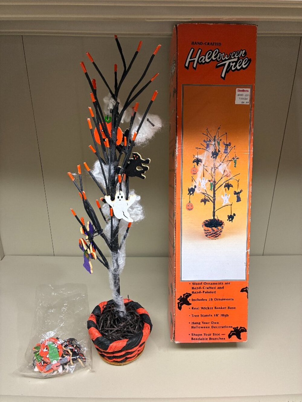 Vintage Hand-Crafted 18” Halloween Tree Wicker Basket Base Ornaments Box